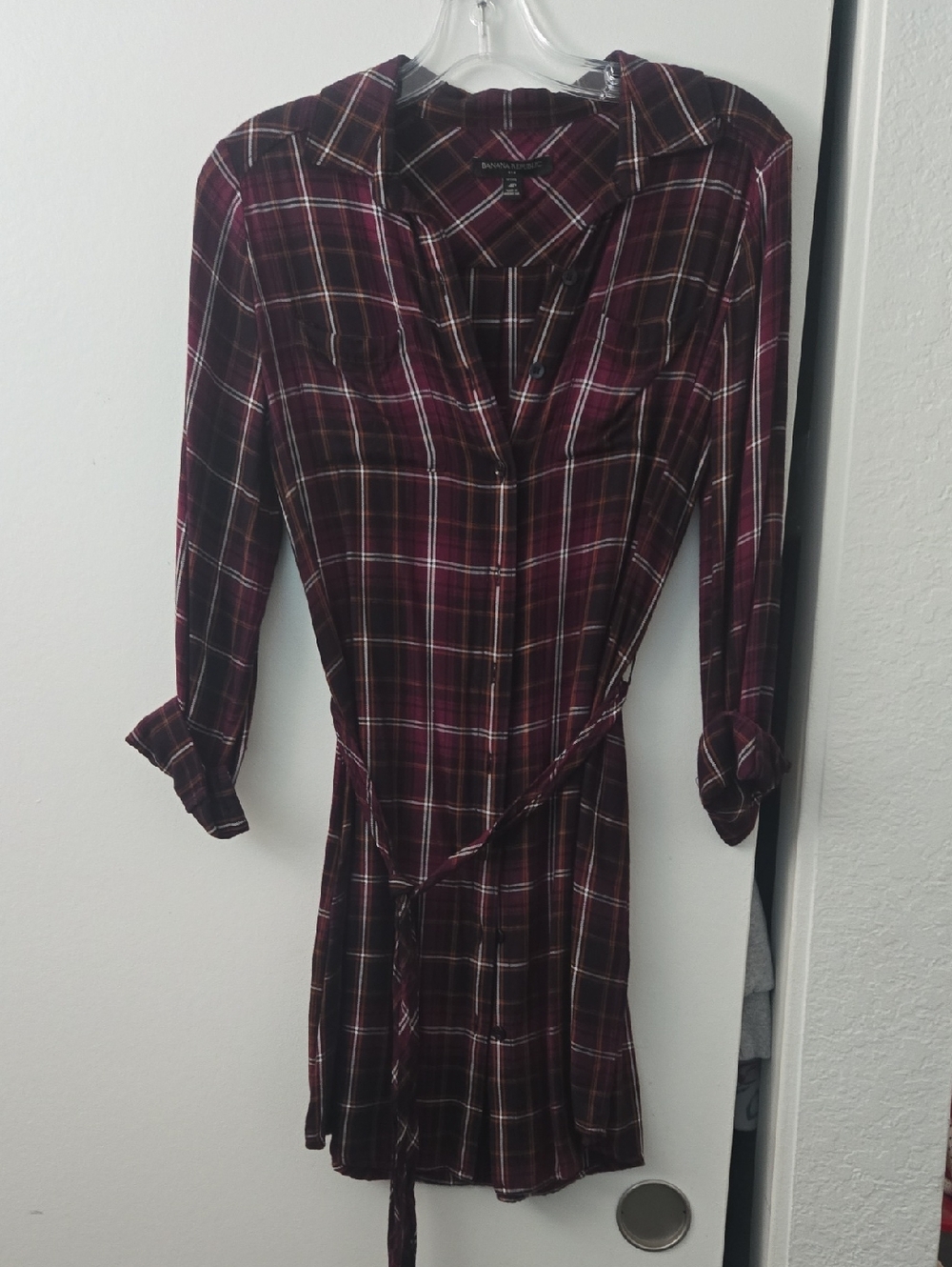 Banana Republic Plaid Shirt Dress-Tunic with Tie Belt